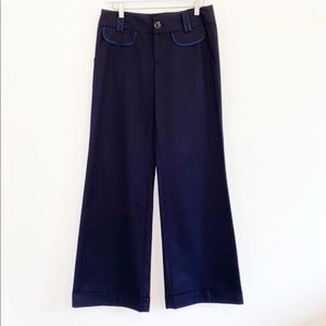 Nanette Lepore Navy Cotton Wide Leg Cuffed Pants